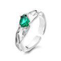 wholesale S925 Sterling Silver Irregular Open Ring with Green Zircon, Light Luxury Style, Niche Design Index Finger Ring-0-4