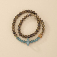 wholesale Metal material, natural sinking water agarwood double-strand bracelet for women, stacked wear jadeite bracelet, blue water ice type jade stone, new Chinese style sandalwood jade-Agarwood Blue Water Jade Bracelet