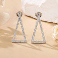 wholesale S925 Sterling Silver Cross-Border New Triangle Moissanite Earrings, Simple and Fashionable Geometric Hollow-Out Earrings for Women-0-1