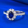 wholesale S925 Sterling Silver New 4*6 Oval Blue Gemstone Ring for Women, Luxurious Full Diamond Fashion Versatile Daily Wear-0-1