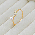 wholesale S925 silver plated with 14K gold, Dunli Jewelry French vintage gentle style irregular pearl white zircon ring-0-3