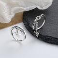 wholesale S925 Sterling Silver Double Layer Star Letter Luck/Pentagram Tassel Chain Ring-0-0