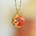 wholesale Gold-plated 925 Silver with Certificate, Dragon Year Zodiac Red Agate Chalcedony Pendant, Eccentric Clasp Necklace for Women-0-6