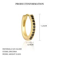 wholesale Sterling Silver S925 Tarot Necklace With Vintage Crystal Pendant, Black Zircon Ring And Earrings Set For Women-E1274E_Black Nano_18K Yellow Plated_Single 925 Silver