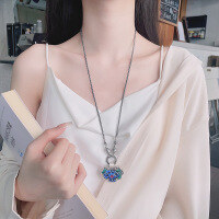 wholesale S990 Silver Classical Chinese Style Ethnic Enamel Auspicious Clouds Ruyi Peony Hollow-Out Pendant Lock-151PW/single pendant about 20.7g