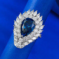 wholesale 925 Sterling Silver New European and American Style 8*12 Waterdrop Royal Blue Pear-Shaped Fashionable and Luxuriously Set Ring for Women with Drop Shipping-0-2