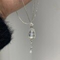 wholesale S925 Sterling Silver New Chinese Style Natural White Chalcedony Pendant Agate Gourd Cabochon Diamond-Inlaid Necklace Light Luxury Collarbone Chain-0-2