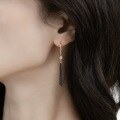 wholesale S925 sterling silver new tassel long elegant earrings with black zirconia exaggerated statement earrings for wholesale-0-1