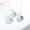 S925 Silver Necklace with Padparadscha, Paraiba, Fanta Zircon, and High-Carbon Diamond-0-1