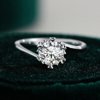 S925 Silver Moissanite Ring, Snowflake Twist Shank, Six-Prong Crown Setting, Factory Dropshipping-One carat (empty setting)  Hong Kong number 18