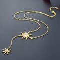 wholesale S925 Sterling Silver European and American Fashion Golden Eight-Pointed Star Unique Design Full Diamond Pendant Necklace Women's Layering Collarbone Chain-0-1