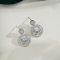 925 Sterling Silver Hip Hop American Style Unisex Moissanite D Color Round Hoop Earrings-0-2