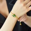wholesale Gold-plated 925 Silver with Certificate, Retro Fish-themed Jade Jewelry, Ice-Type Green Chalcedony Agate Bracelet for Women-0-3
