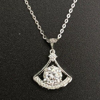 Sterling Silver Small Skirt Necklace with Blue and Purple Moissanite Fan Pendant-S925 sterling silver + 1-carat white moissanite