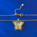 wholesale Metal: S925 Silver Gold Plated Moojing Jewelry Ancient Technique Butterfly Whisper Wish Pendant Chinese Style Gold Necklace Adjustable-0-3