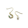 wholesale S925 silver asymmetrical earrings, lucky horseshoe U-shaped natural freshwater pearl and colored zirconia ear hooks-0-1
