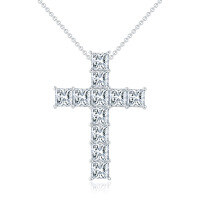 wholesale 18k gold-plated 925 silver 55mm white princess-cut moissanite necklace (MaSiWei same style) instantly passes diamond tester,-1ct*11>925 silver (45cm chain length)