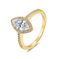 18K Gold Plated S925 Silver Heart Shaped Moissanite Ring with Halo Setting-0-3