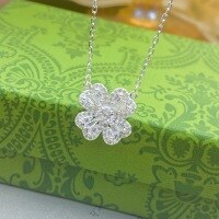 wholesale 999 Silver Maker's Four-Leaf Clover Necklace, Fashionable Light Luxury Niche Design Collarbone Chain for Women-Pure Silver Four-Leaf Flower Necklace Pure Silver