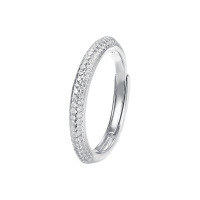 wholesale 925 Sterling Silver Minimalist Couple's Ring With Unique Texture And Starry Design For Index Finger-K2417_White Zirconium_Platinum Plated_Hong Kong Size 13-Women's Adjustable Opening
