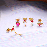 wholesale Metal S925 Silver One-Week Ear Studs for Women, Elegant and Girly Korean-style Heart-shaped Set Earrings, New Wholesale-Key 925 silver