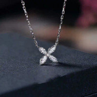 wholesale S925 Sterling Silver Fashion Four-Leaf Clover Necklace, Unique Design, Viral Pendant, Marquise Leaf, New Trendy Women's-Four-leaf necklace (copper plated with white gold)