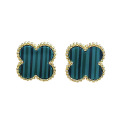 wholesale S925 Sterling Silver Malachite Four-Leaf Clover Earrings, Luxe Vintage Elegance Design Lucky Clover Earrings-0-5
