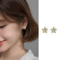 wholesale S925 Sterling Silver Women's Earrings Micro-Inlaid Five-Petal Flower Blue Diamond Hollow Floral Design Simple and Versatile Ear Accessories G8025-0-1