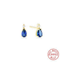 wholesale S925 Sterling Silver Colorful Diamond Accent Teardrop Earrings, Fashionable and Simple Zircon Earrings-Gold-Aquamarine Diamond 925 Silver