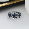 wholesale S925 sterling silver retro blue enamel flower ring, vintage-style index finger ring, fashionable and versatile-0-3