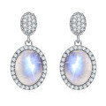 wholesale S925 Sterling Silver Natural Creamy Blue Moonstone Stud Earrings for Women, Cross-Border Bestseller, Elegant Gemstone Earrings-0-0