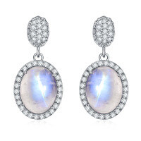wholesale S925 Sterling Silver Natural Creamy Blue Moonstone Stud Earrings for Women, Cross-Border Bestseller, Elegant Gemstone Earrings-Natural moonstone earrings