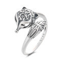 wholesale S925 sterling silver retro antique matte finish small and delicate cute hollowed-out animal three-dimensional fox ring-0-6