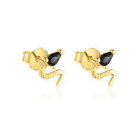 wholesale S925 Sterling Silver Animal Black Zircon Light Luxury Earrings, Women's Fashion Retro Trendy Minimalist Earrings-E5174-Gold/Pair 925 Silver