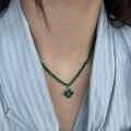 wholesale S925 Sterling Silver High-end INS Style Women's Necklace, Lucky Four-Leaf Clover with Zirconia Bead Design, Exquisite and Fashionable Necklace-0-0