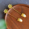 wholesale 925 silver gold-plated with certificate, palace spider cold enamel inlaid with Hetian jade earrings-0-3