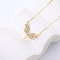 wholesale 925 Sterling Silver Light Luxury Zircon Inlaid Angel Wing Necklace, Women's-F564F-Gold 925 Silver
