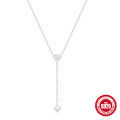 wholesale 925 Sterling Silver New Y-Shaped Double Heart Tassel Pendant Necklace with Crystal Accents-0-6