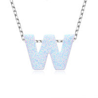S925 Sterling Silver Necklace with Moissanite Pendant, Unisex Classic Style, Clearance Shipping Included.-Letter W Necklace [Opal]