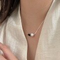 wholesale S925 Sterling Silver Black Agate Pea Necklace for Women, Small and Exquisite, Luxuriously Fashionable High-end Collarbone Chain, Korean-style Trendy-0-0