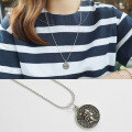 wholesale S925 Sterling Silver AP1475 Korean Style Retro Long Vintage Round Dollar Coin Pendant Necklace-0-1