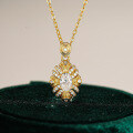 925 Silver Gold-Plated Flash Moissanite Sunflower Pendant Necklace-0-0