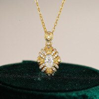 925 Silver Gold-Plated Flash Moissanite Sunflower Pendant Necklace-Set with 0.5CT high carbon diamonds  925 silver