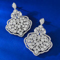 wholesale S925 Sterling Silver Luxury Hand-Set White Diamond Full Diamond Leaf Silver Ear Drops, Exquisite and Elegant Women's Jewelry-0-5