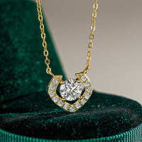 14K Gold Plated 925 Silver Moissanite Pendant Necklace for Women-1CT (zircon)  925 silver