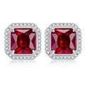 wholesale S925 Sterling Silver Mùjìng Jewelry New 1ct Pigeon Blood Red Ear Studs High Carbon Diamond Retro European American Style 7*7 Earrings for Women-0-5