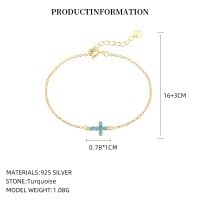 wholesale Metal Material European And American Cross-border Fashion Light Luxury Zircon Cross Necklace For Women, Designed With A Sense Of Uniqueness, Small Batch Wholesale-L1190_Synthetic Green Pine_18K Yellow Plated 925 Silver