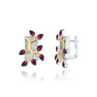 wholesale S925 Silver Designer Natural Topaz Earrings with Floral Leaf Design Gemstone Stud Earrings-Natural garnet earrings