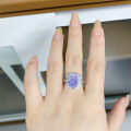 wholesale S925 sterling silver women's lavender ice-cut diamond ring for banquet occasions, 4-carat square halo purple ring-0-2