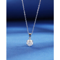 wholesale 925 Sterling Silver Moissanite Necklace for Women, 1 Carat Single Diamond Pendant Collarbone Chain, Minimalist Luxury Gift-One Carat Moissanite Necklace 925 Silver